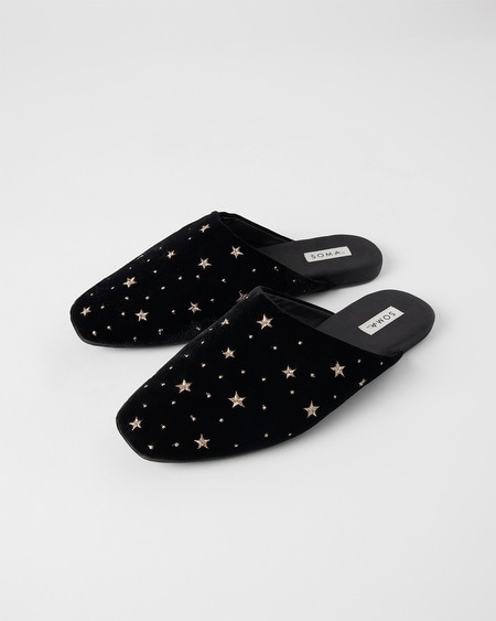 Shop Soma Women's Velvet Embroidered Slippers In Black Size 8 |