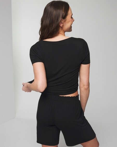 Soma Women's Cool Nights Long Pajama Shorts In Black Size Large | Mother's Day Pajamas In Thoughtful Dot Black