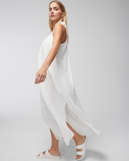 Shop Soma Women's  Swim Flutter-sleeve Cover-up Dress In Pinstripe Size 2xl