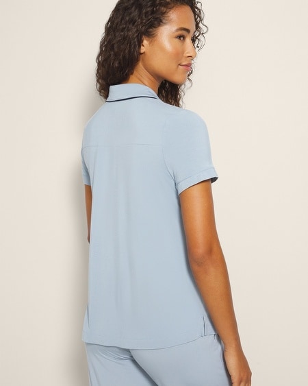Shop Soma Women's Cool Nights Short Sleeve Notch Collar Pajama Top In Solid Green Size 2xl | Mother's Day In Grape Leaf