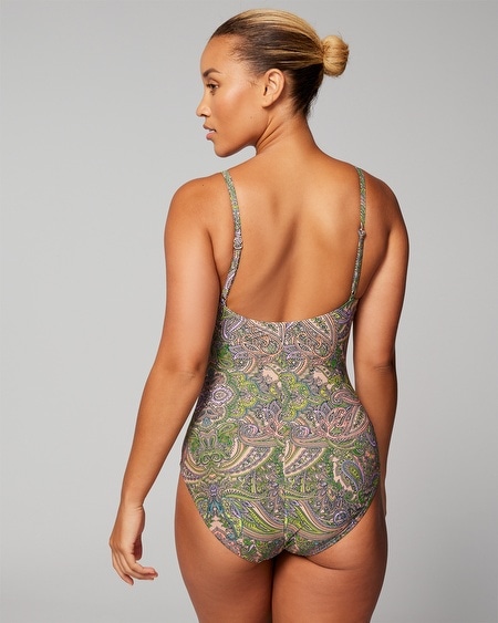 Shop Soma Women's  Swim Twist-front Keyhole One-piece Swimsuit In Green Paisley Size 16 In Ornamental Paisley G Lime