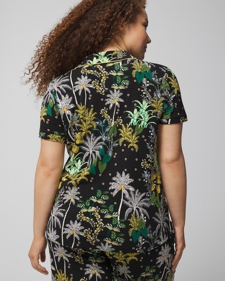 Shop Soma Women's Cool Nights Printed Short Sleeve Notch Collar In Oasis Palms Black/ws Size Xs |