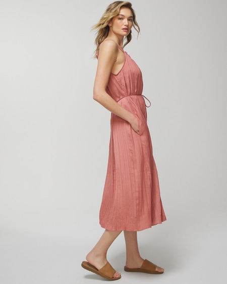 Shop Soma Women's Satin Pleated Midi Bra Dress In Blue Size Small | In Belle Dot Dark Harbour