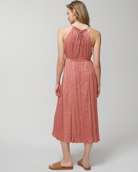 Shop Soma Women's Satin Pleated Midi Bra Dress In Blue Size Small | In Belle Dot Dark Harbour