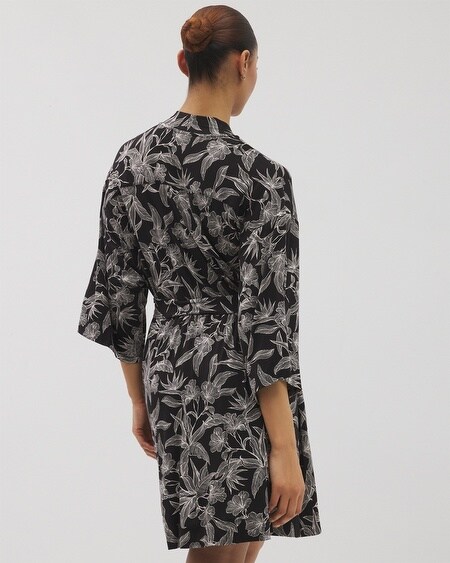 Shop Soma Women's Cool Nights Short Robe In Black Size Large/xl | In Pressed Flowers Black