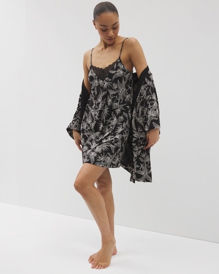 Shop Soma Women's Cool Nights Short Robe In Oasis Palms Black/ws Size Large/xl |