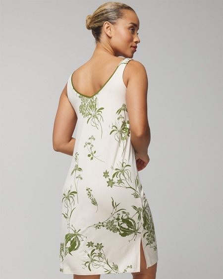 Shop Soma Women's Cool Nights Midi Chemise In Green Size Xs |  In Shadow Fleur G Parchment