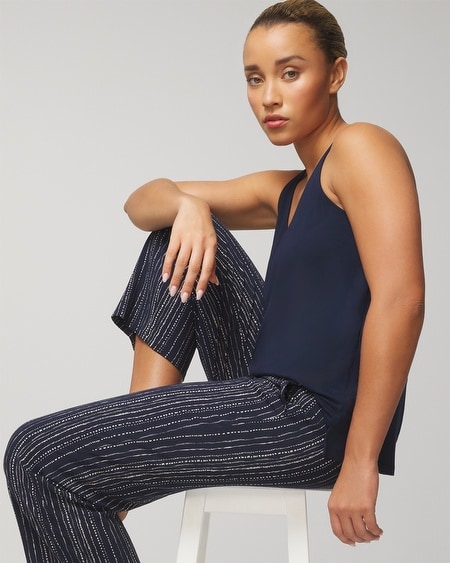 Shop Soma Women's Cool Nights Sleep Tank Top + Crop Pajama Pants Set In Navy Blue Size Xs |  In Meandering Stripe V Navy