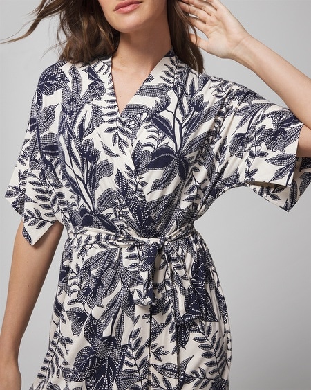 Shop Soma Women's Cool Nights Short Robe In Patterned Palms Ws Navy Size 2xl |