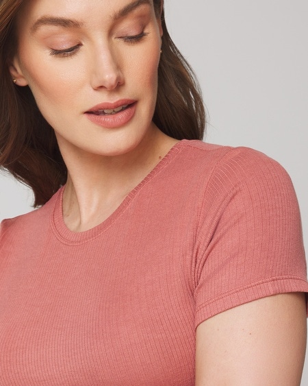 Shop Soma Women's Lightweight Ribbed Knit Short Sleeve T-shirt In Light Pink Size Xs |  In Heather Barely There