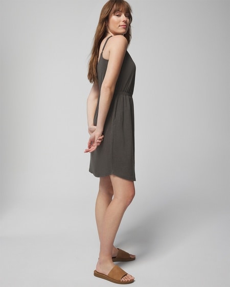 Shop Soma Women's Linen Jersey Mini Sundress With Built-in Bra In Dark Gray Olive Size Xs |