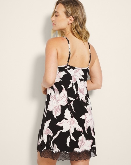 Soma Women's Cool Nights Lace-trim Chemise In Black Size 2xl | In Nostalgia Flora Black