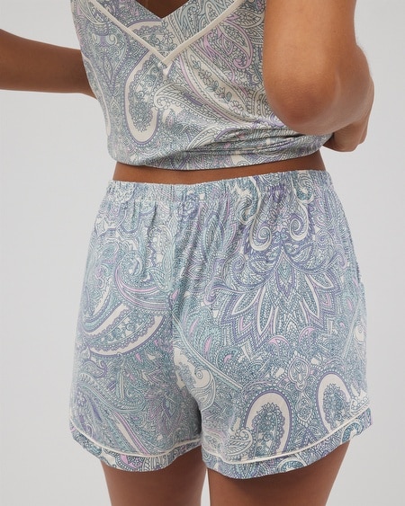 SOMA WOMEN'S COOL NIGHTS PRINTED PIPED PAJAMA SHORTS IN NAVY BLUE SIZE LARGE | SOMA PAJAMA SETS