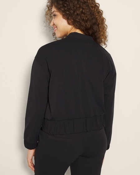 Soma Women's Tech Knit Cropped Bomber Jacket In Black Size Xl | In Black
