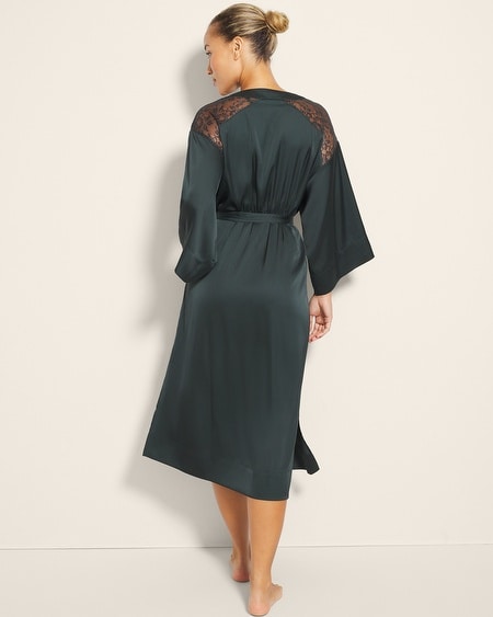Soma Women's Satin Lace Long Robe In Green Size Large/xl | In Dark Everglade