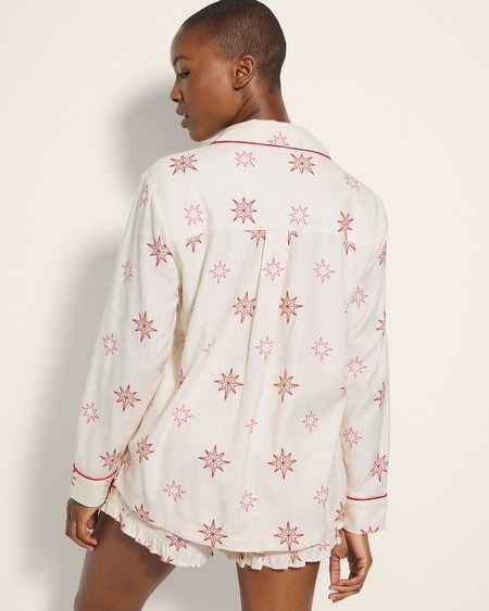 SOMA WOMEN'S FLANNEL SUPER SOFT LONG SLEEVE PAJAMA TOP IN IVORY SIZE MEDIUM | SOMA PAJAMA SETS