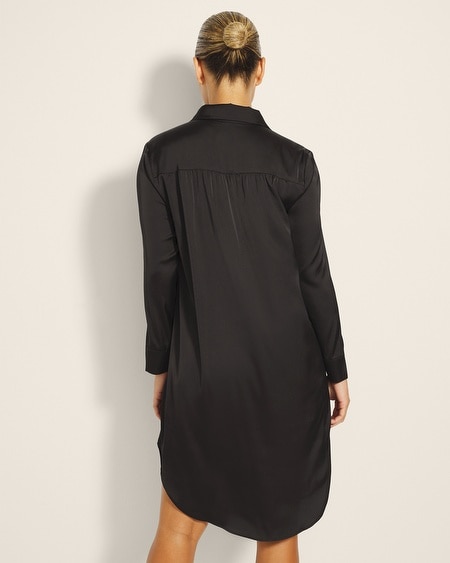 SOMA WOMEN'S SATIN BUTTON FRONT NIGHTGOWN IN BLACK SIZE XS | SOMA