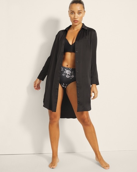 SOMA WOMEN'S SATIN BUTTON FRONT NIGHTGOWN IN BLACK SIZE XS | SOMA