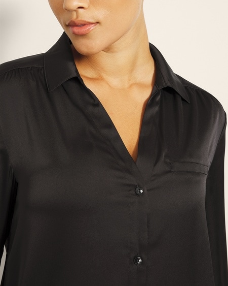 SOMA WOMEN'S SATIN BUTTON FRONT NIGHTGOWN IN BLACK SIZE XS | SOMA