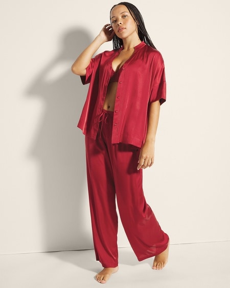 SOMA WOMEN'S SATIN BUTTON FRONT PAJAMA TOP IN RED SIZE LARGE | SOMA PAJAMA SETS
