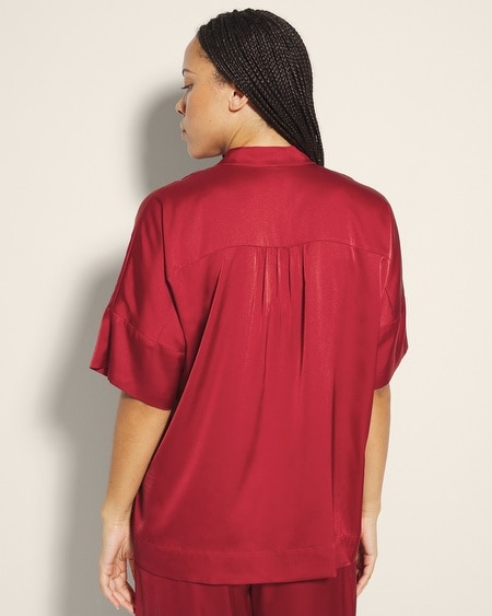 SOMA WOMEN'S SATIN BUTTON FRONT PAJAMA TOP IN RED SIZE LARGE | SOMA PAJAMA SETS