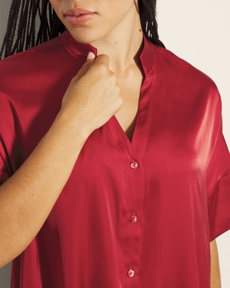 SOMA WOMEN'S SATIN BUTTON FRONT PAJAMA TOP IN RED SIZE LARGE | SOMA PAJAMA SETS