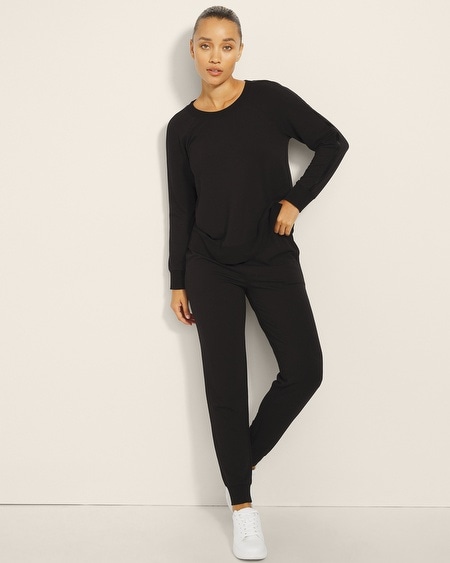 SOMA WOMEN'S ULTRA SOFT FLEECE VELOUR TRIM CREWNECK IN RED SIZE 2XL | SOMA