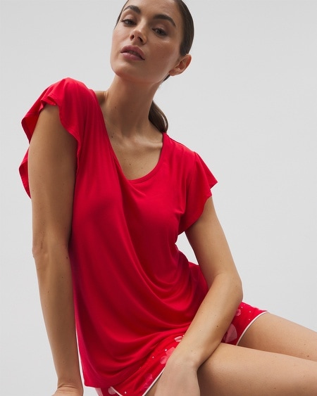 SOMA WOMEN'S COOL NIGHTS SHORT SLEEVE FLUTTER PAJAMA TOP IN RED SIZE XL | SOMA PAJAMA SETS