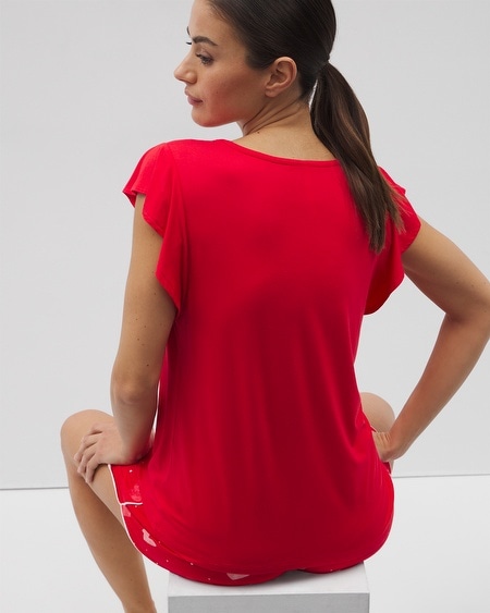 SOMA WOMEN'S COOL NIGHTS SHORT SLEEVE FLUTTER PAJAMA TOP IN RED SIZE XL | SOMA PAJAMA SETS