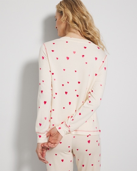 Shop Soma Women's Long Sleeve V-neck In Ivory Size Large | Pajama Sets In Floating Hearts Champagne