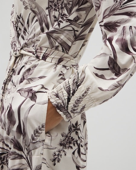 Shop Soma Women's Cool Nights Long Sleeve Short Robe In Black Size Large | In Rhapsody Flora Black