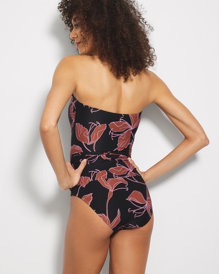 Shop Soma Women's Swim Bandeau Tankini Top In Black Size Large In Stamped Tropics M Bk Brn