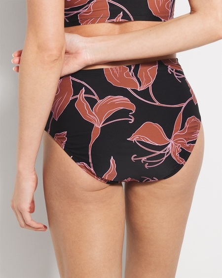 Shop Soma Women's Swim Ruched High-waist Bikini Bottom In Black Size Xl In Stamped Tropics M Bk Brn