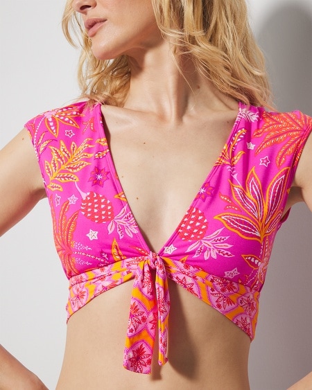 Shop Soma Women's Bleu Rod Desert Bloom Cap-sleeve Crop Top In Pink Size 10 | In Dahlia Multi