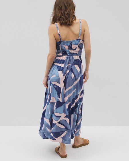 Soma Women's Soft Jersey Paradiso Midi Dress In Blue Size Large | In Tropical Breeze Grand Sky