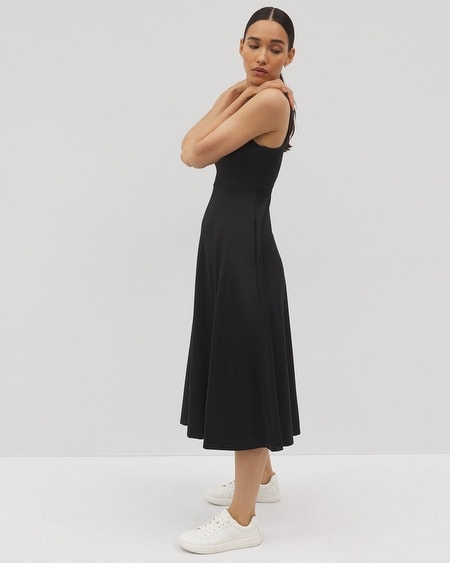 SOMA WOMEN'S LOUNGE SQUARE NECK MIDI DRESS IN BLACK SIZE MEDIUM | SOMA