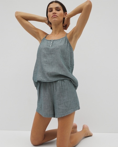 Soma Women's Cotton Gauze Pajama Shorts In Blue Size 2xl | Pajama Sets In Teal Stripe