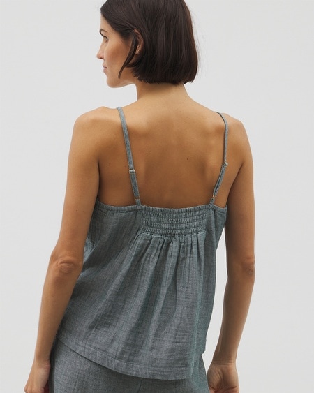 Soma Women's Cotton Gauze Cami Pajama Top In Blue Size 2xl | Pajama Sets In Teal Stripe