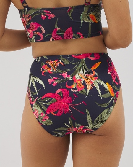 Soma Women's Swim Ruched High-waist Bikini Bottom In Navy Blue Size Small In Le Tigre Tropical Navy