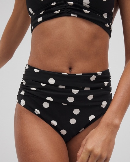 Soma Women's Swim Ruched High-waist Bikini Bottom In Orange Size 2xl In Movement Dot Mini Coral