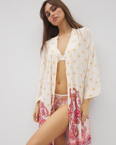 Soma Women's Cool Nights Kimono Short Robe In Ivory Size Large/xl |
