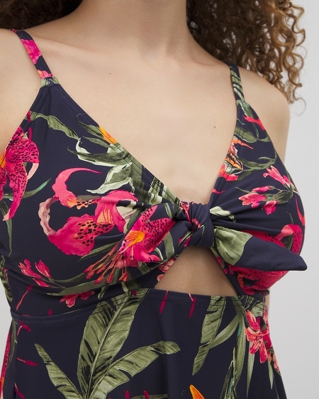 Shop Soma Women's Swim Flyaway Tankini Top In Navy Blue Size Large In Le Tigre Tropical Navy