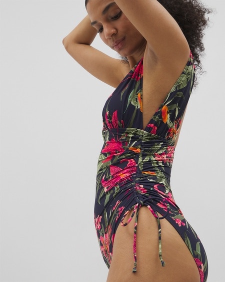 Soma Women's Swim V-neck One-piece In Navy Blue Size 16 In Le Tigre Tropical Navy