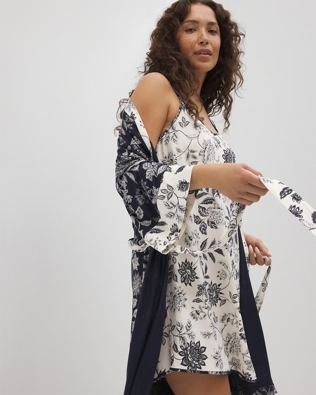 Soma Women's Cool Nights Twin Print Robe In Navy Blue Size Large/xl |