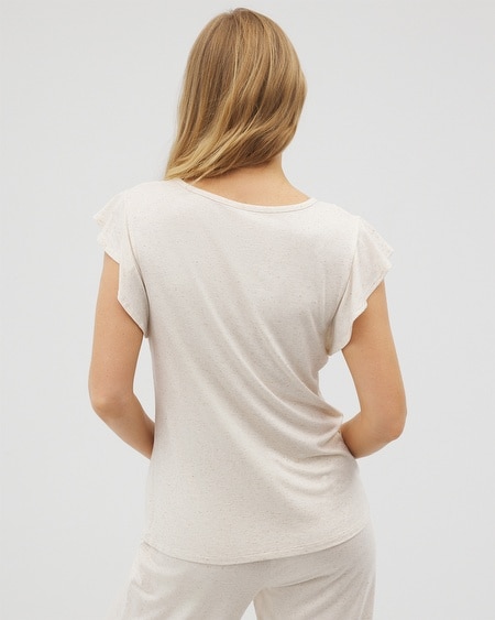 Soma Women's Cool Nights Slub Short Sleeve Ruffle Pajama Tee In Ivory Size Small | Pajama Sets