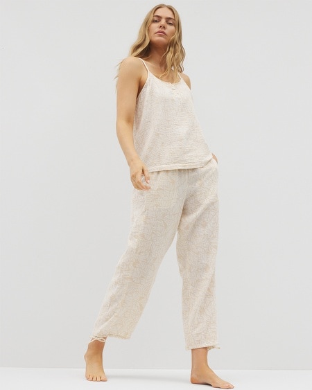 Soma Women's Cotton Gauze Tie Bottom Pajama Pants In Ivory Size Large | Pajama Sets