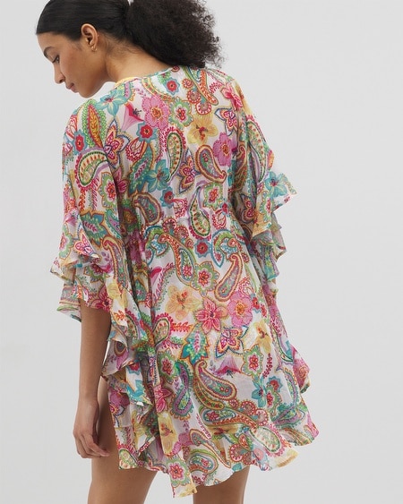 SOMA WOMEN'S BLEU ROD BEATTIE ALL SET FOR SUMMER CHIFFON RUFFLE CAFTAN SIZE MEDIUM | SOMA 