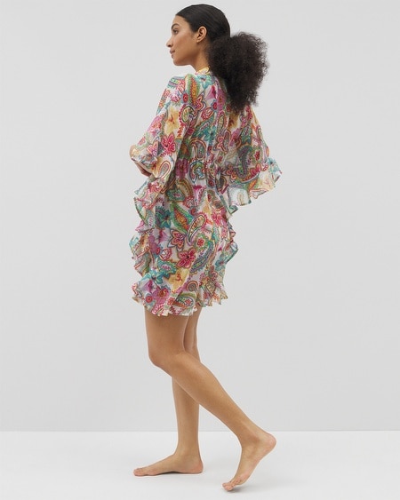 SOMA WOMEN'S BLEU ROD BEATTIE ALL SET FOR SUMMER CHIFFON RUFFLE CAFTAN SIZE MEDIUM | SOMA 