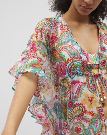 SOMA WOMEN'S BLEU ROD BEATTIE ALL SET FOR SUMMER CHIFFON RUFFLE CAFTAN SIZE MEDIUM | SOMA 