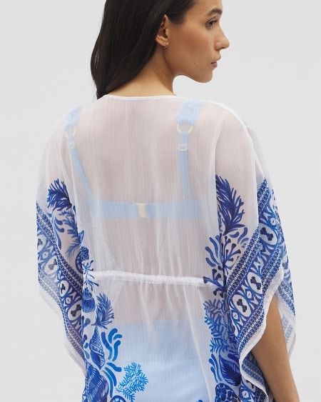 SOMA WOMEN'S BEYOND CONTROL SEA LIFE CHIFFON CAFTAN IN WHITE SIZE LARGE | SOMA